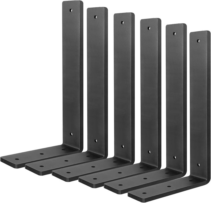 Aunulahca Floating Shelf Bracket 16 Inch, 6 Pack Heavy Duty Shelf Brackets, Black Wall Shelf Bracket for DIY Decorative with Mounting Hardware - Image 1